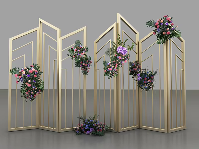 Elegant Modern Golden Screens With Colorful Floral Decorations And Artistic Design 3d model