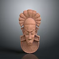 Handcrafted Brown Decorative Home Mask With Feather Headdress And Carved Facial Patterns