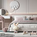 Cozy Kids Room Interior With Pastel Pink White Decor Stuffed Toys And Study Desk