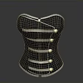 Classic Dark Corset With White Stripes And Pearl Buttons Design