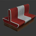 Red And White Curved Reception Desk With Wooden Base And Glossy Surface