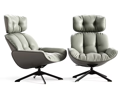 Two Modern Gray Padded Leisure Chairs With Tufted Backrest And Swivel Base 3d model