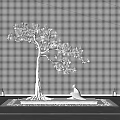 Indoor Landscape Featuring Mountain Pattern Backdrop Decorative Tree White Ornament Light Carpet And Marble Wall 3d model