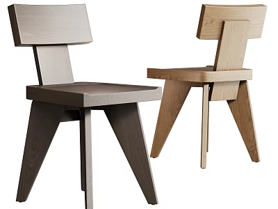 Modern Wooden Single Chair With Geometric Backrest And Unique Leg Design 3d model