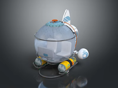 Small Futuristic Warship Design With Transparent Dome Interior Seats And Yellow Thrusters 3d model