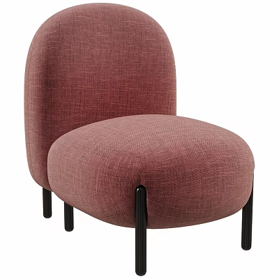 Pink Fabric Upholstered Leisure Chair With Rounded Shape And Black Slim Legs 3d model
