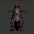 Game Movie Character Godzilla With Purple Skin Spiked Back And Open Mouth Standing Pose