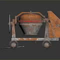 Rusted Orange Concrete Mixer With Wheels And Red Rim For Construction Use