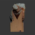 Whole Pig Leg Ham in Wooden Box with Sharp Knife on