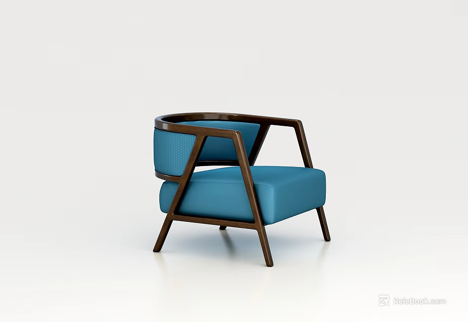 Modern Blue Single Chair With Dark Wooden Frame And Comfortable Upholstery 3d model 