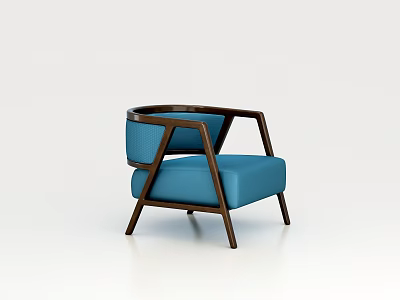 Modern Blue Single Chair With Dark Wooden Frame And Comfortable Upholstery 3d model