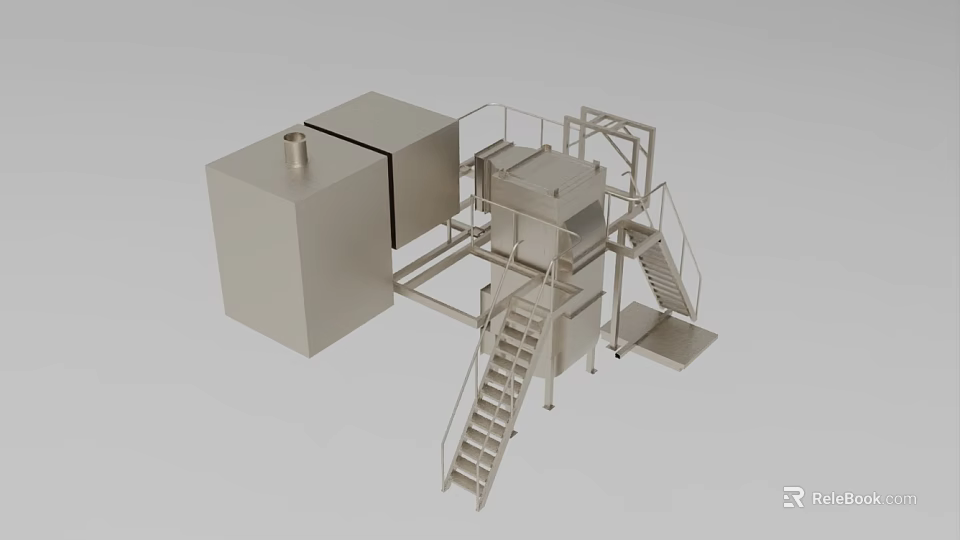 Heavy Duty Industrial Equipment With Metal Enclosures Staircases And Platform Frames 3d model 