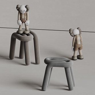 IKEA sofa stool KAWS doll 3d model