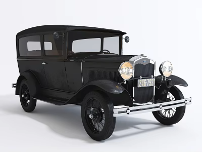 Classic Black Vintage Car With Round Headlights And Chrome Front Grille 3d model