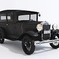 Classic Black Vintage Car With Round Headlights And Chrome Front Grille