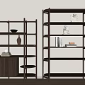 Modern Dark Wooden Bookshelves With Decorative Vases Sculptures And Books