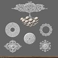 Ornate Decorative Ceiling Medallions with Intricate Patterns and Various Shapes 3d model