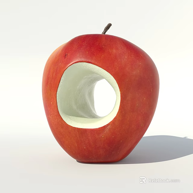 Red Fresh Apple With Hollowed Circular Hole And White Interior Design 3d model 