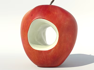 Red Fresh Apple With Hollowed Circular Hole And White Interior Design 3d model