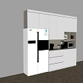 Modern White Sideboard With Cabinetry Drawers Refrigerator Microwave And Coffee Maker