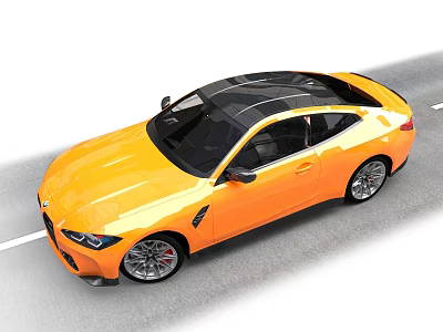 Yellow Two Door Sports Car With Black Roof And Alloy Wheels On Road 3d model