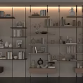 Modern Living Room Shelving Unit With Books Decorative Vases And Sculptures