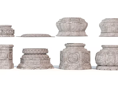 Carved Stone Decorative Pedestals With Intricate Patterns In Various Shapes And Sizes 3d model