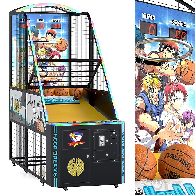 Arcade Basketball Game Machine Entertainment Appliance With Anime Character Design Scoring Screen And Basketball Elements 3d model 