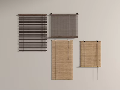 Various Stylish Window Blinds with Brown Gray Wooden and Bamboo Styles 3d model