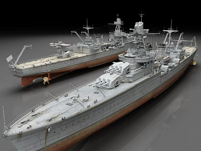 Detailed Vintage Warship Models With Gray Hulls And Brown Bottoms On 3d model