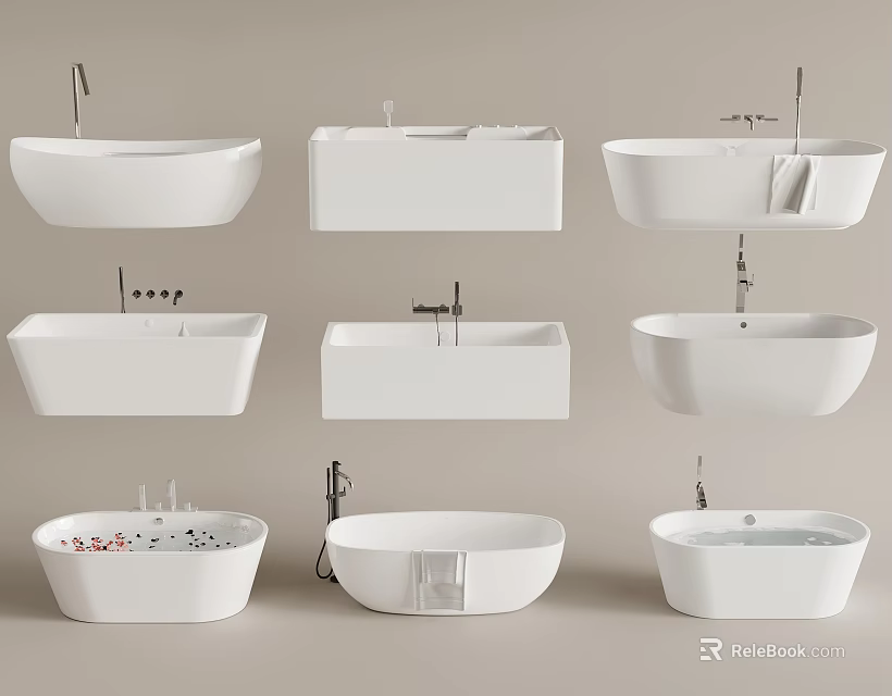 Modern White Bathtubs with Various Oval Square Shapes for Bathroom Design 3d model 