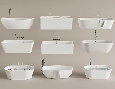 Modern White Bathtubs with Various Oval Square Shapes for Bathroom Design 3d model