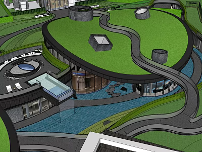 Modern Garden Landscape Design With Winding Paths Green Lawn And Water Features 3d model