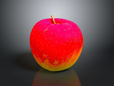 Fresh Red and Yellow Apple with Glossy Skin on Dark Background and Shiny Reflection 3d model