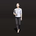 Professional Woman Walking In White Shirt Black Pants With Folder And High Heels Black Background