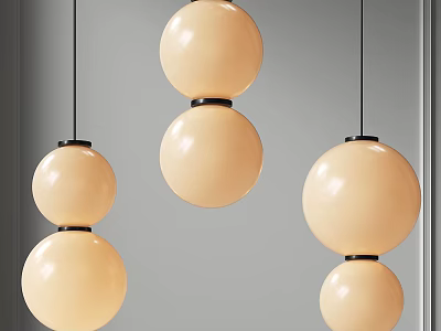 Three Modern Pendant Lights With Two Cream Colored Spherical Shades And Black Accents 3d model