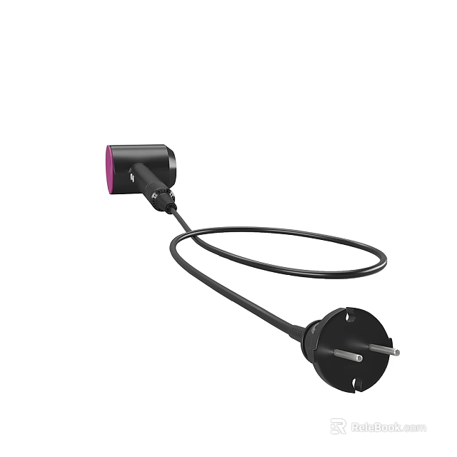 Stylish Hair Dryer with Purple Accent Black Body and Long Power Cord 3d model 