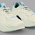 White Casual Sneakers With Light Blue Accents And Dark Contrast Side Panels