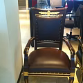 Luxurious Classic Dining Chair With Leather Upholstery Gold Accents And Ornate Backrest