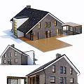 Modern Industrial Workshop Exterior With Gray Brick Walls Black Roof Large Windows And Wooden Structure