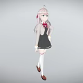 Young Woman With Pink Hair Wearing School Uniform Black Skirt White Socks And Red Bow