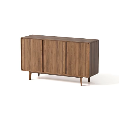 Modern Entryway Side Cabinet In Walnut Wood With Three Doors And Slim Legs Design 3d model