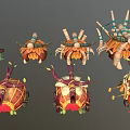 Various Fantasy Weapons With Bone Horns Floral Decor And Vibrant Colors