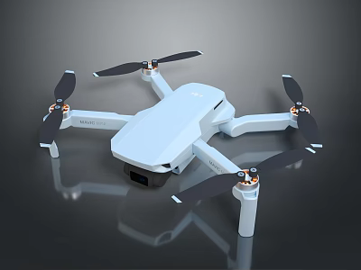 White Modern Quadcopter Drone With Camera And Propellers On Reflective Surface 3d model