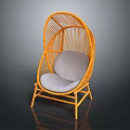 Modern Orange Rattan Leisure Chair With Curved Back And Gray Soft Cushion