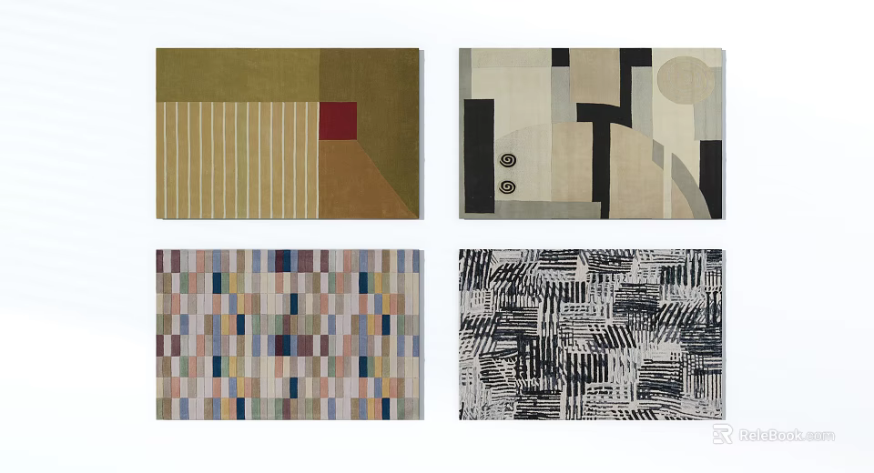 Modern Square Rugs Featuring Various Geometric Abstract Patterns And Colorful Monochrome Designs 3d model