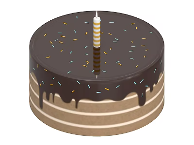 Delicious Layered Chocolate Cake Topped With Drizzle Sprinkles And Striped Candle 3d model
