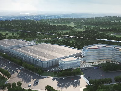 Aerial Planning of Large Modern Building Complex With Green Spaces Road Networks and Parking Areas 3d model