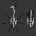 3D Rendered Two Modern Military Style Helicopters With Multiple Rotors On Dark Background