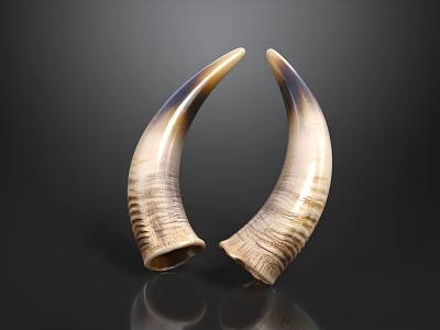 Symmetric Horn Shaped Decorative Ornament Set with Ivory White Texture on Reflective Black Background 3d model